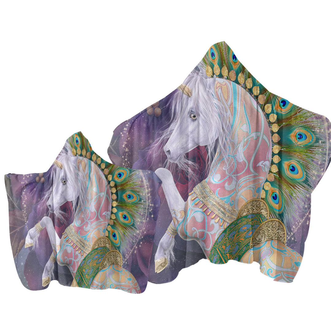 Soraya the Magical Indian Peacock Unicorn Hooded Beach Towel