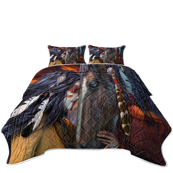 Soul Touch Native American Woman and Her Horse California King Quilt Sets