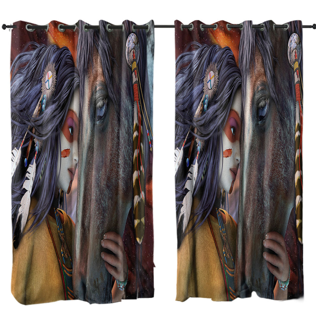 Soul Touch Native American Woman and Her Horse Curtains for Bedroom