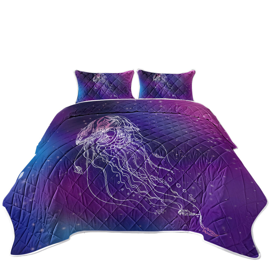 Space Background Jellyfish King Quilt