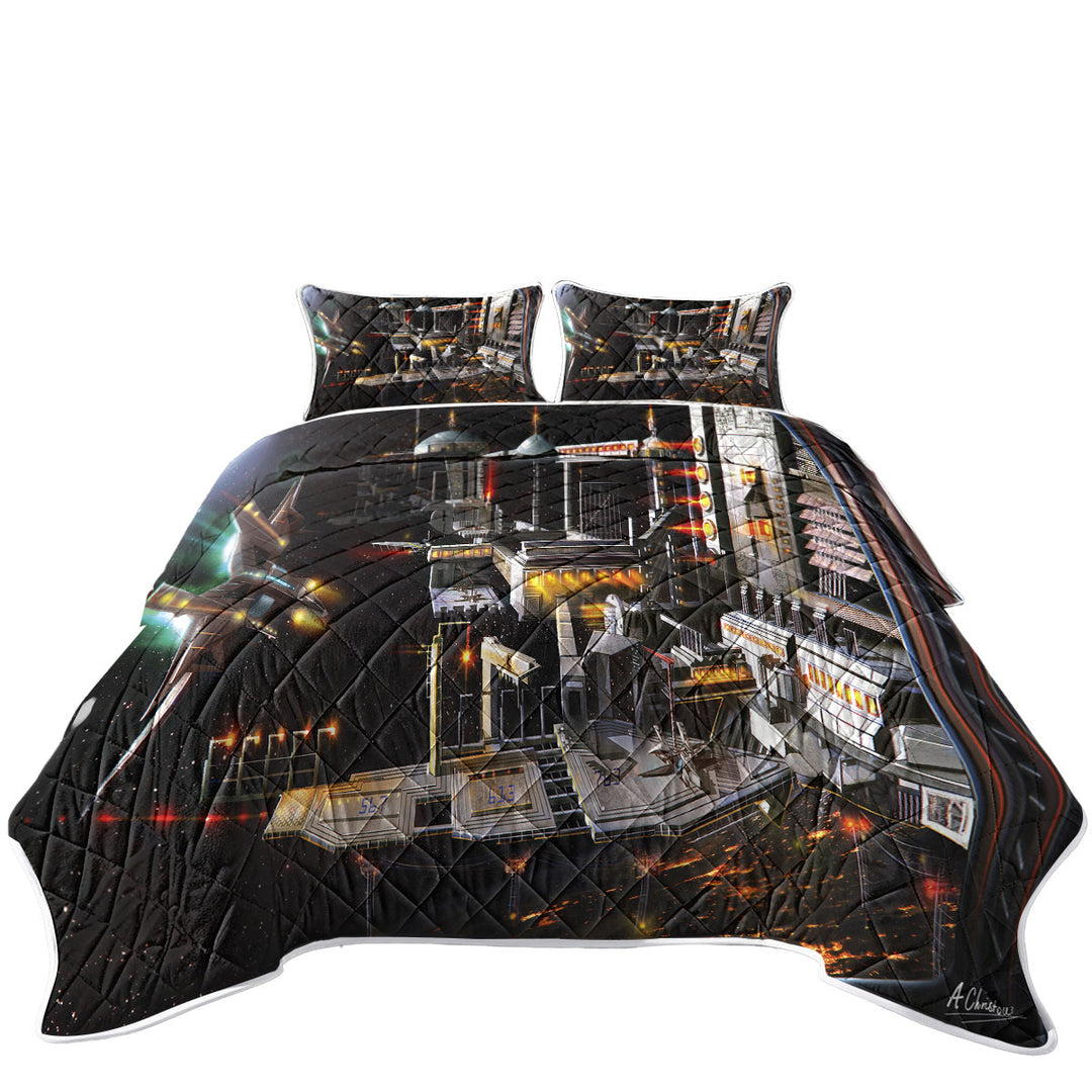 Space Station Landing Bay Science Fiction Art Coverlet