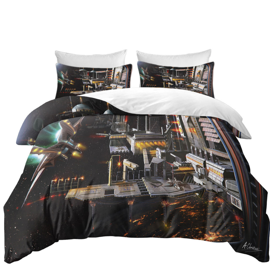 Space Station Landing Bay Science Fiction Art Coverlets