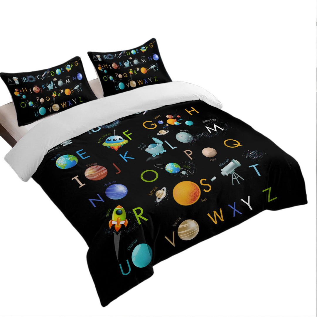 Space Themed Alphabet for Kids Duvet Cover