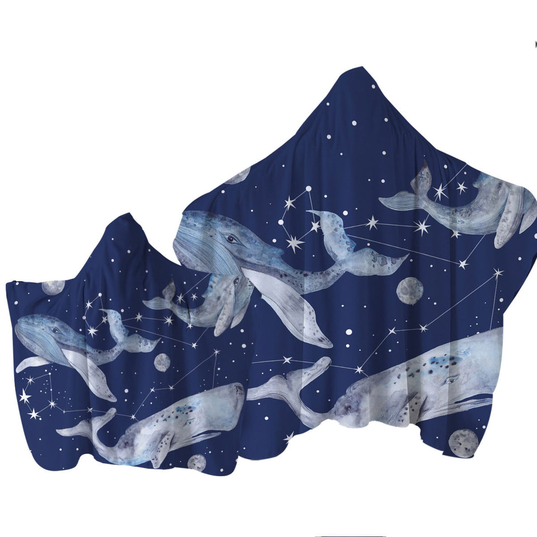 Space Whales Hooded Beach Towel