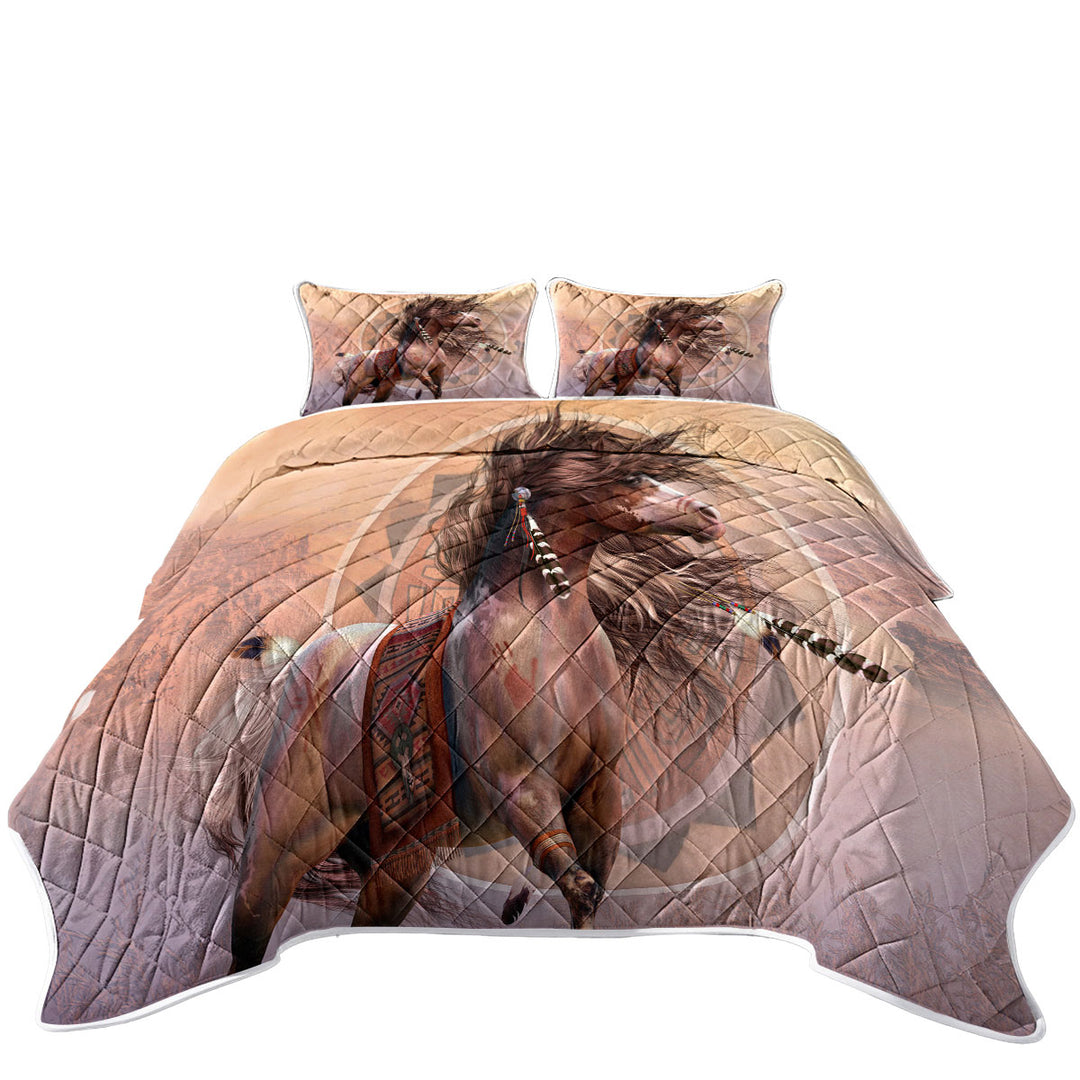 Spirit Warrior Horse Native American Art Coverlet