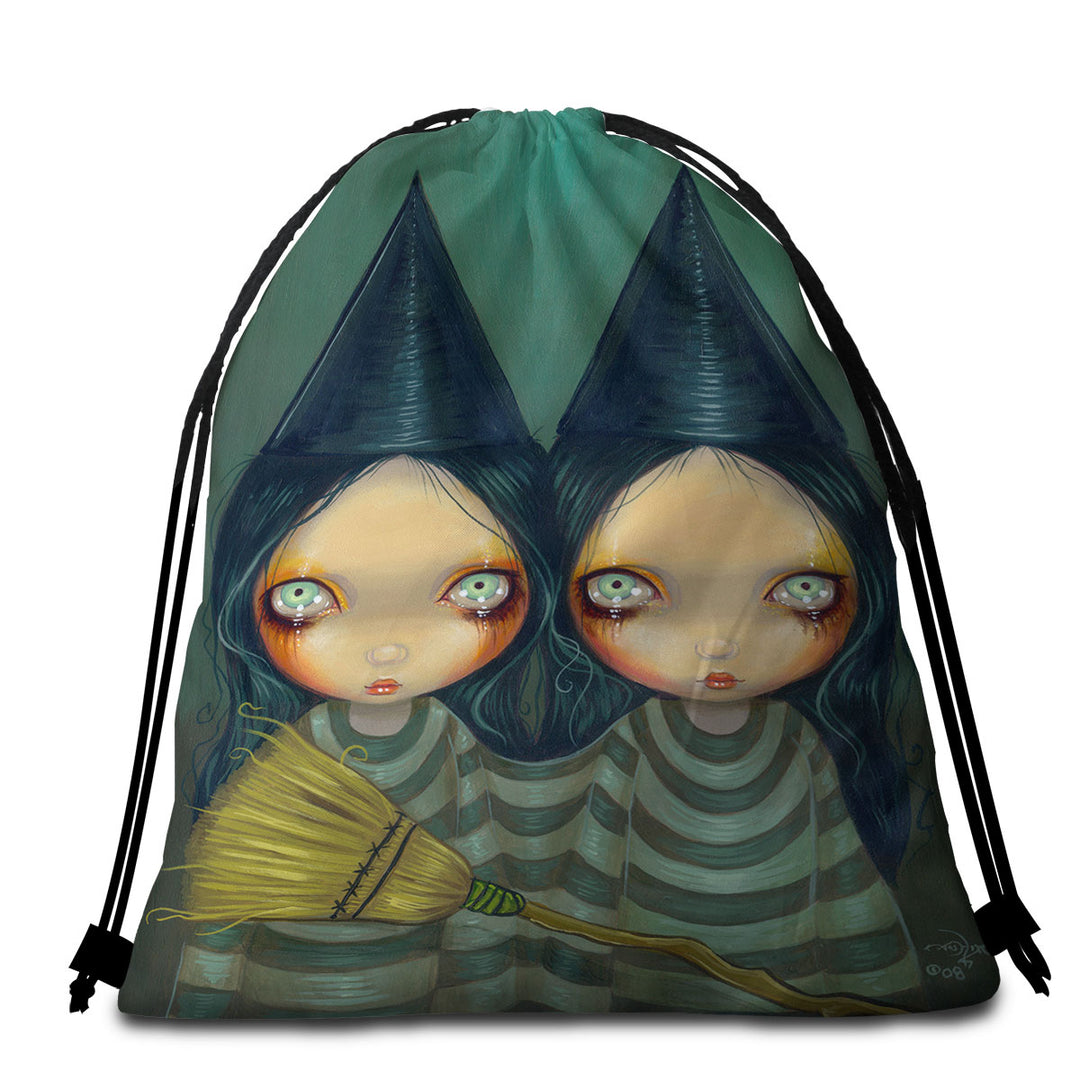 Spooky Beach Towel Bags for Halloween Design Siamese Witch Twins