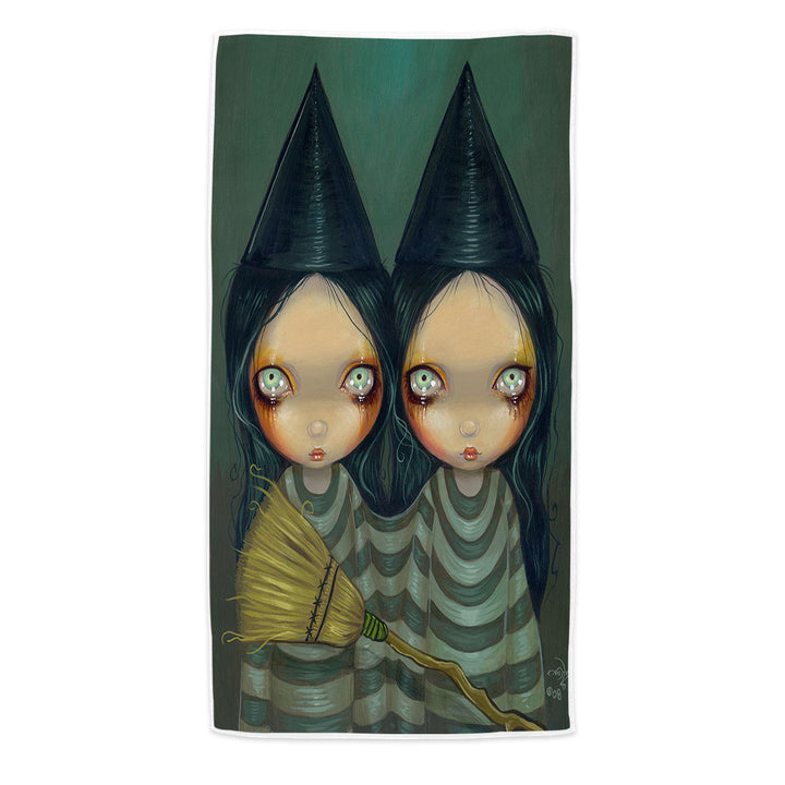 Spooky Beach Towels for Halloween Design Siamese Witch Twins