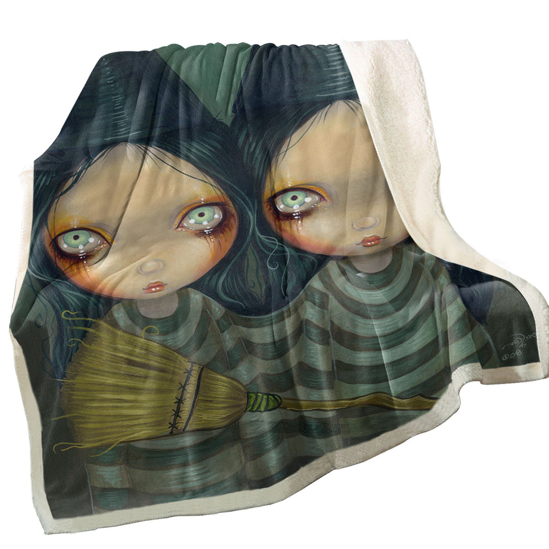 Spooky Decorative Blankets for Halloween Design Siamese Witch Twins