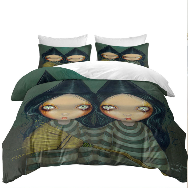 Spooky Halloween Design Siamese Witch Twins Coverlet