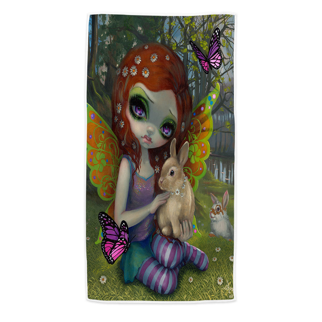 Spring Fairy by the Lake with Bunnies Beach Towel