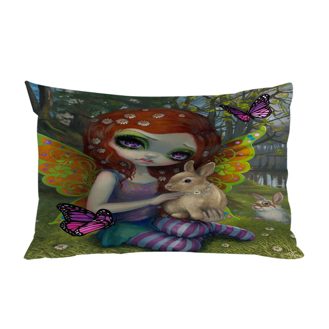 Spring Fairy by the Lake with Bunnies and Butterflies King Pillow Cases