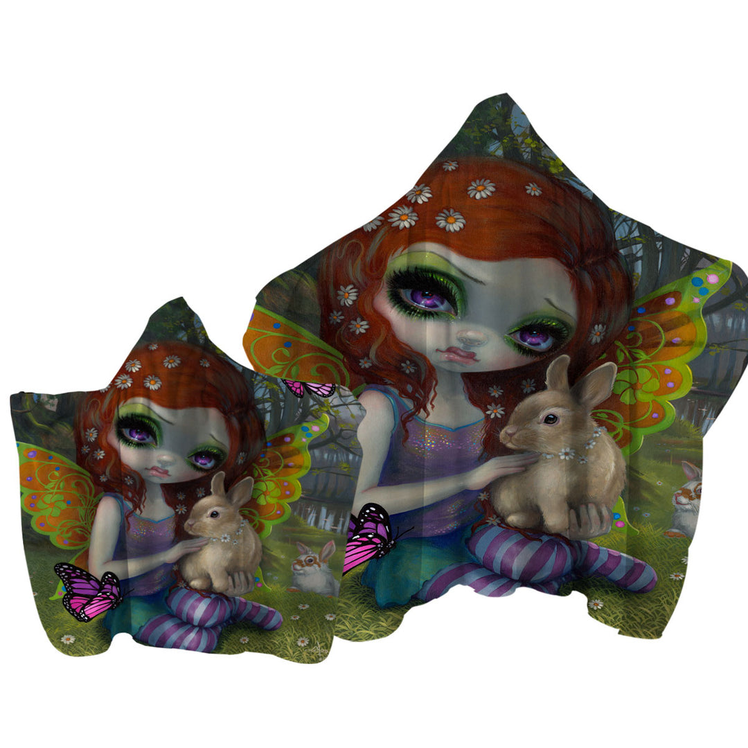 Spring Fairy by the Lake with Bunnies and Butterflies Towel with Hood