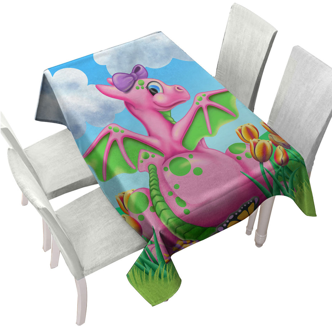 Squishy the Cute Pink Dragon Girl Tablecloths