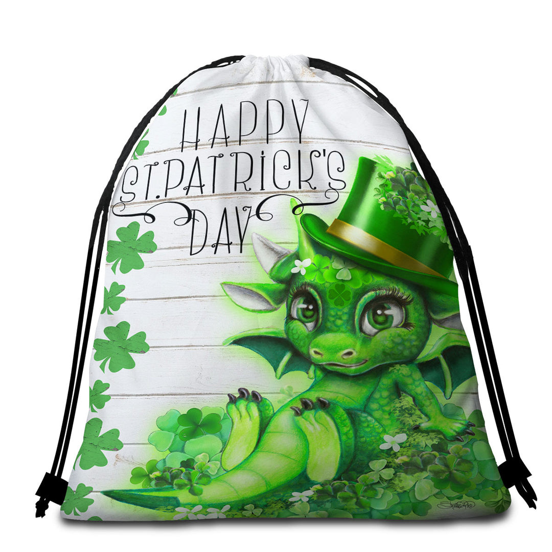 St Patricks Day Beach Towels and Bags Set Green Clover St Patricks Day Lil Dragon