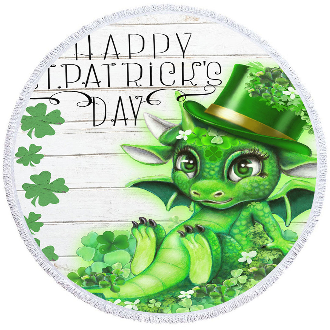 St Patricks Day Circle Beach Towel Green Clover St Patricks Day Lil Dragon