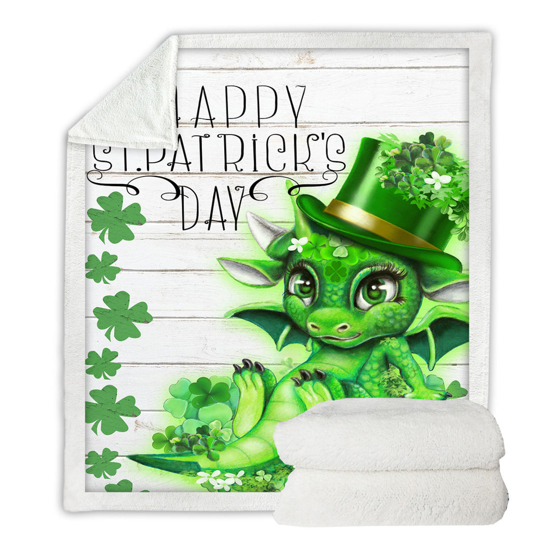 St Patricks Day Fleece Blankets Green Clover St Patricks Day Lil Dragon