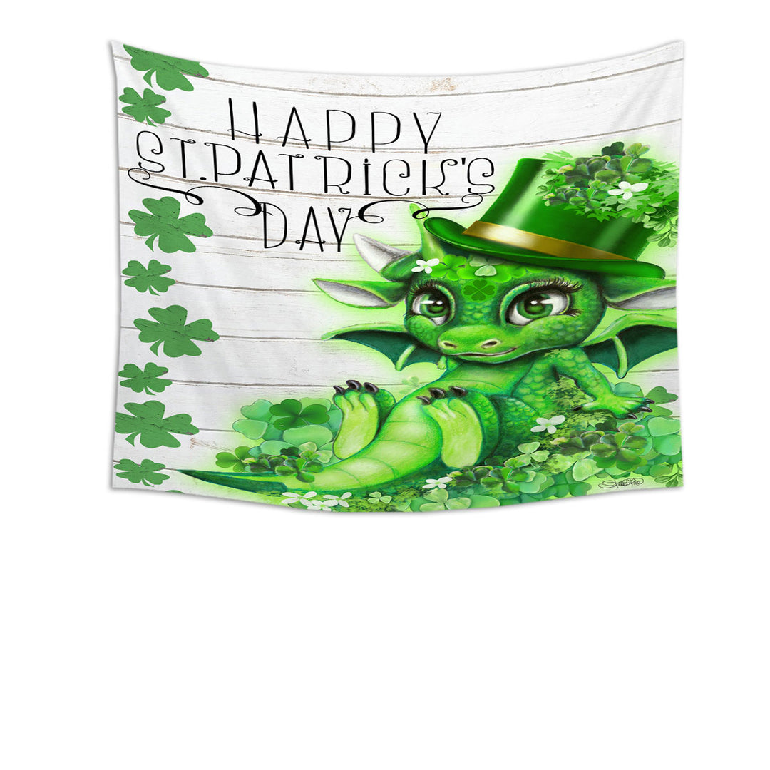 St Patricks Day Wall Decor Tapestry Green Clover St Patricks Day Lil Dragon