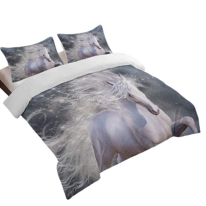 Stardust Magical Wild White Horse Duvet Cover set