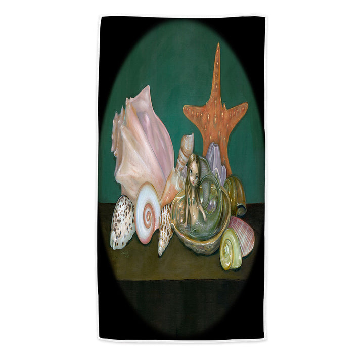 Still Life With a Mermaid and Sea Shells Beach Towels