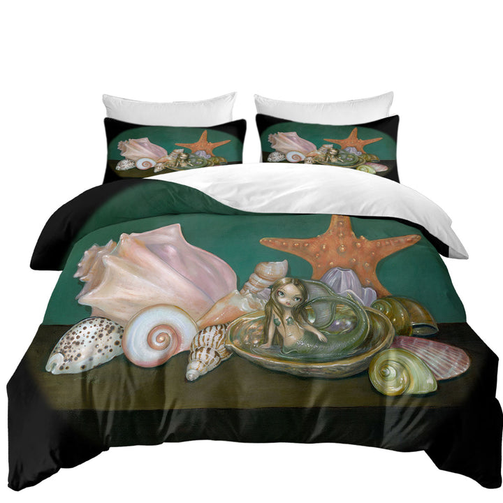 Still Life With a Mermaid and Sea Shells Duvet Cover Queen