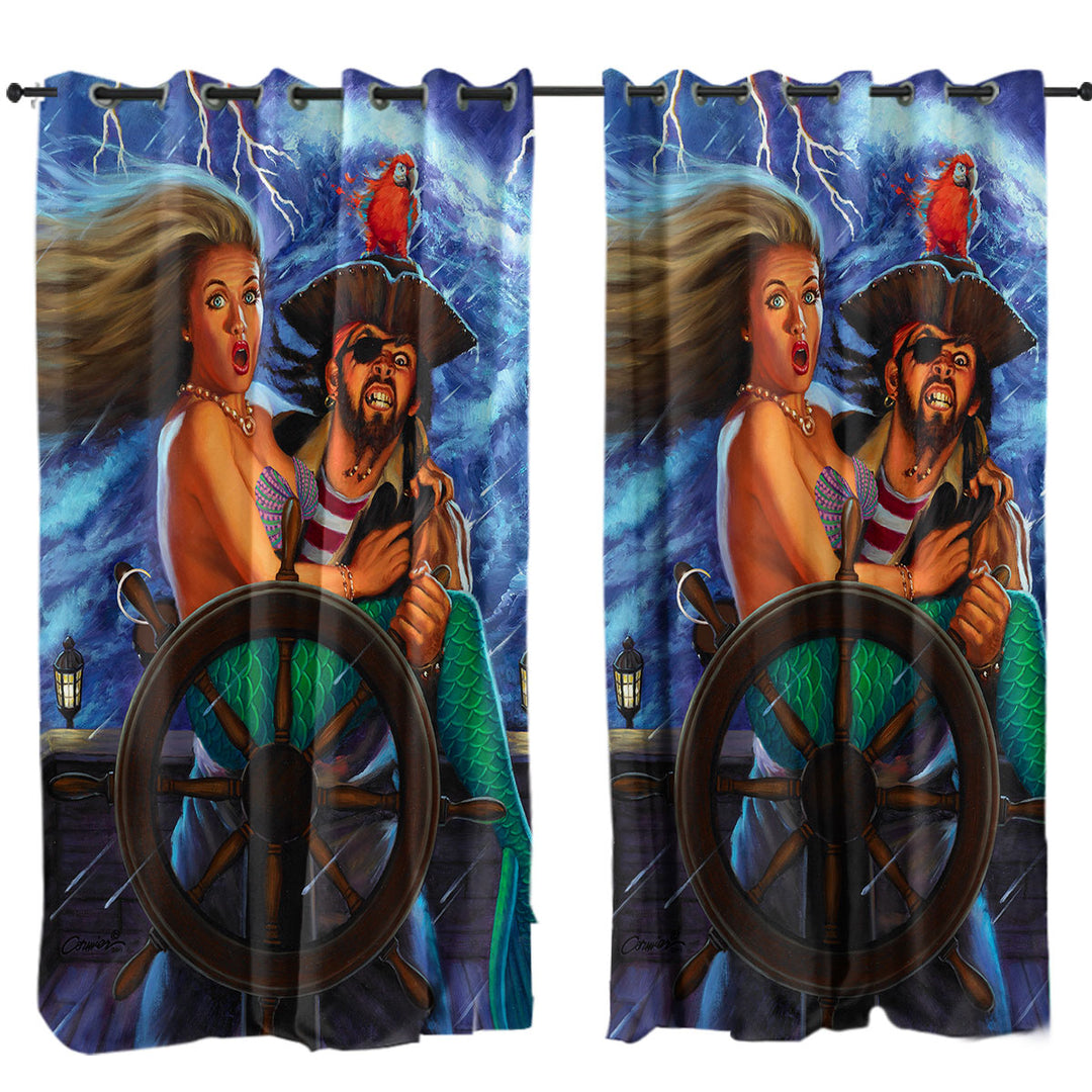 Stormy Ocean Pirate and Mermaid Fun Honeymoon Curtain