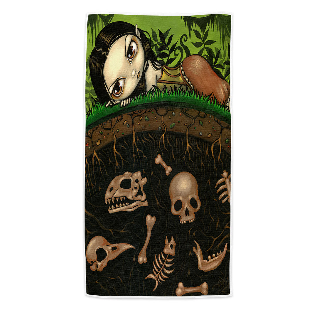 Strange Beach Towels Forest Girl and the Bones in The Ground