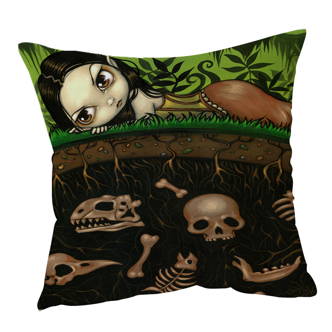 Strange Cushion Covers Forest Girl and the Bones in The Ground