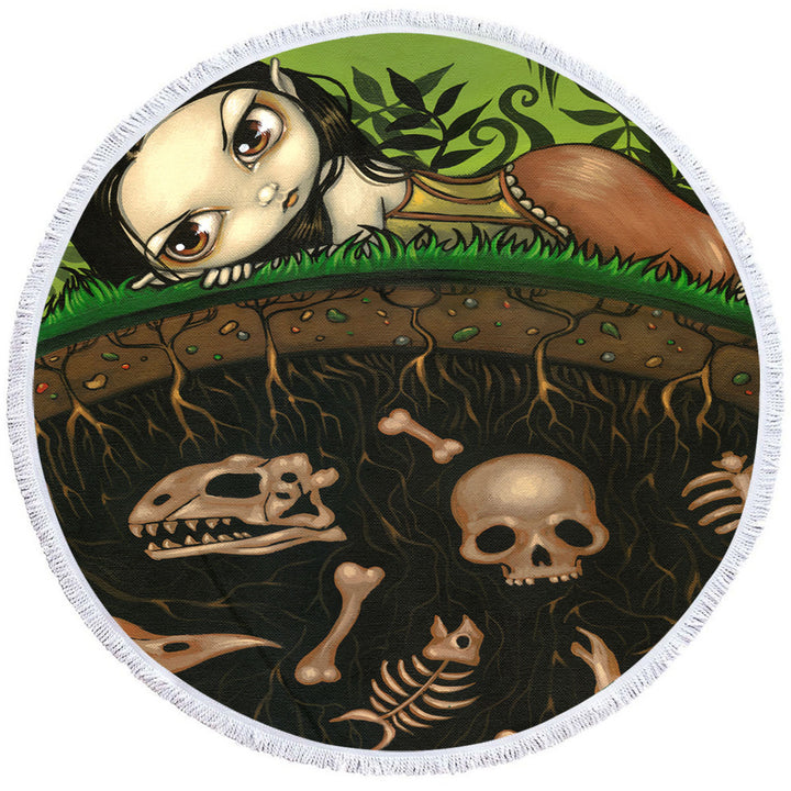 Strange Round Towel Forest Girl and the Bones in The Ground