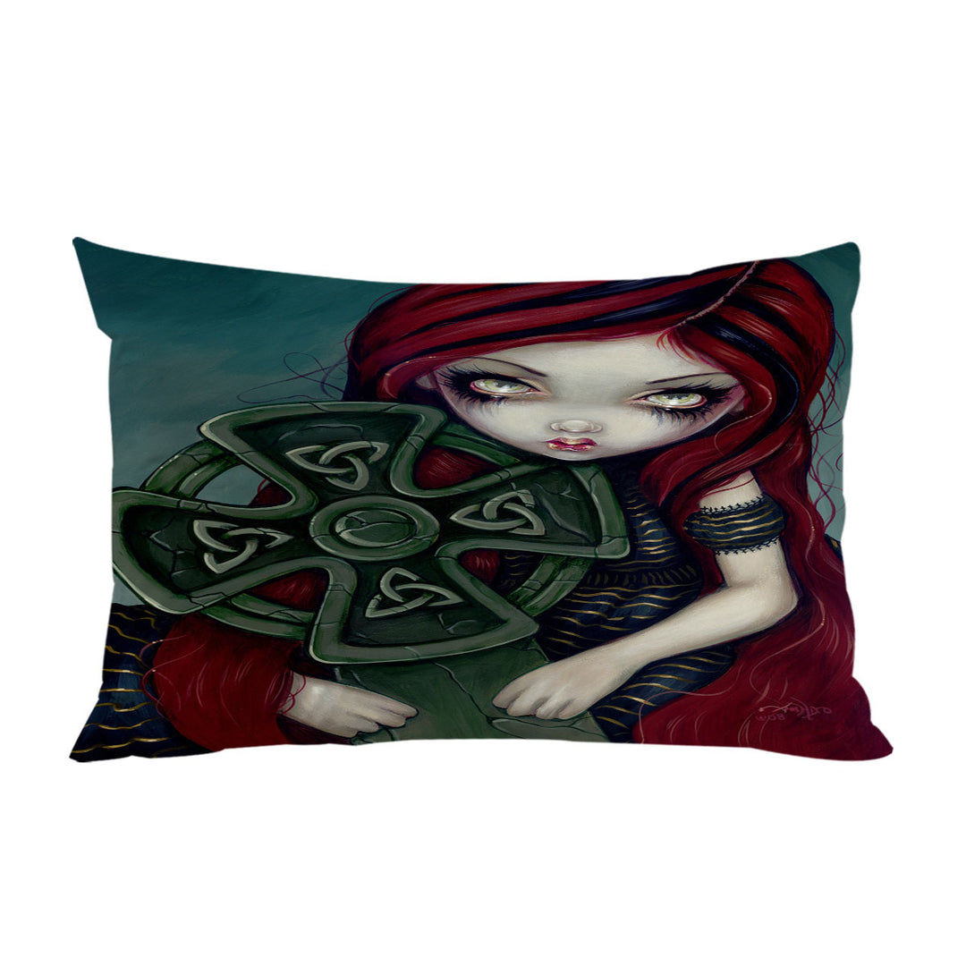 Strangely Lonely Goth Girl Holds Celtic Cross Pillowcase