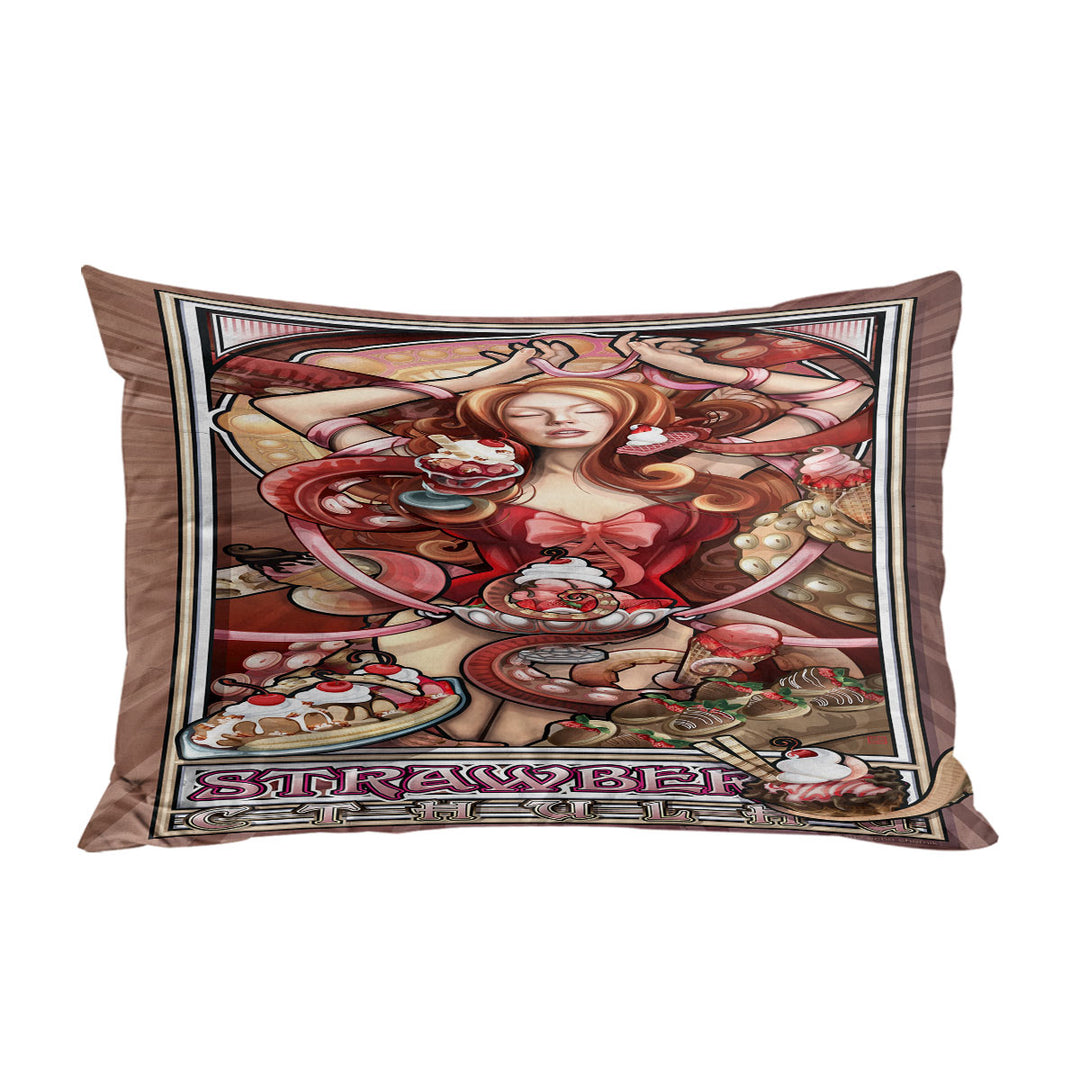 Strawberry Ice Cream Cthulhu and Beautiful Woman Pillow Case Covers