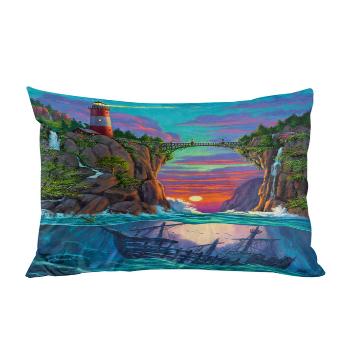 Stunning Art Sunset Sunken Ship and Lighthouse Custom Pillow Cases