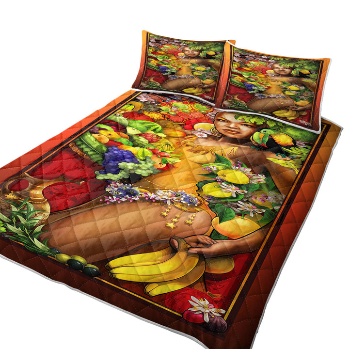 Stunning Black Woman Goddess of Fruit King Quilt