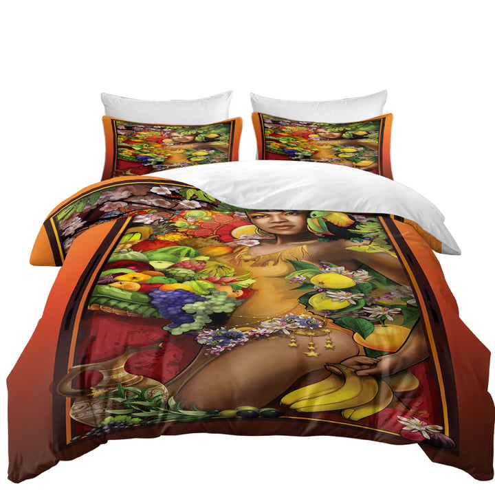 Stunning Black Woman Goddess of Fruit Twin xl Duvet Covers