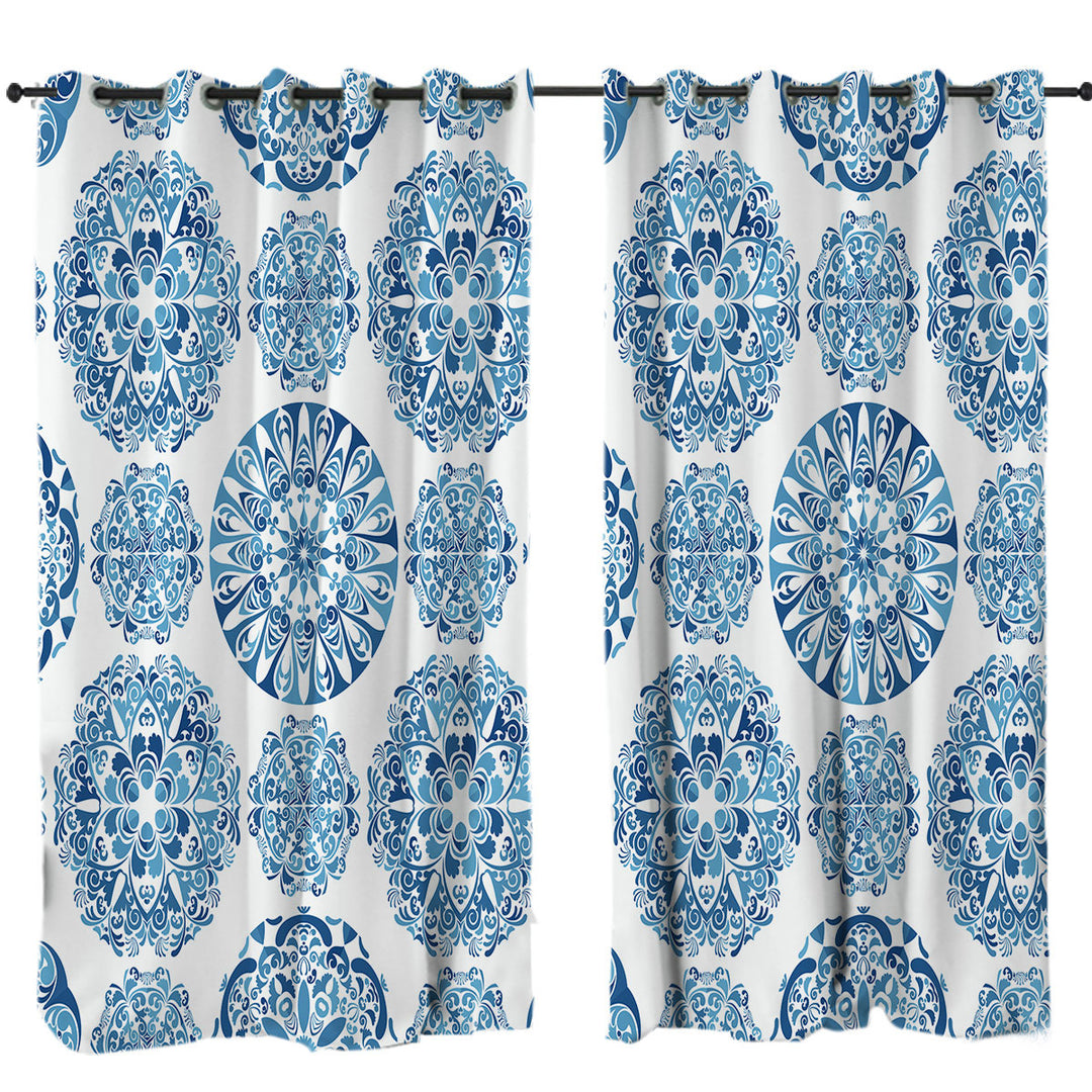 Stunning Blue Turquoise Moroccan Mandalas Curtains