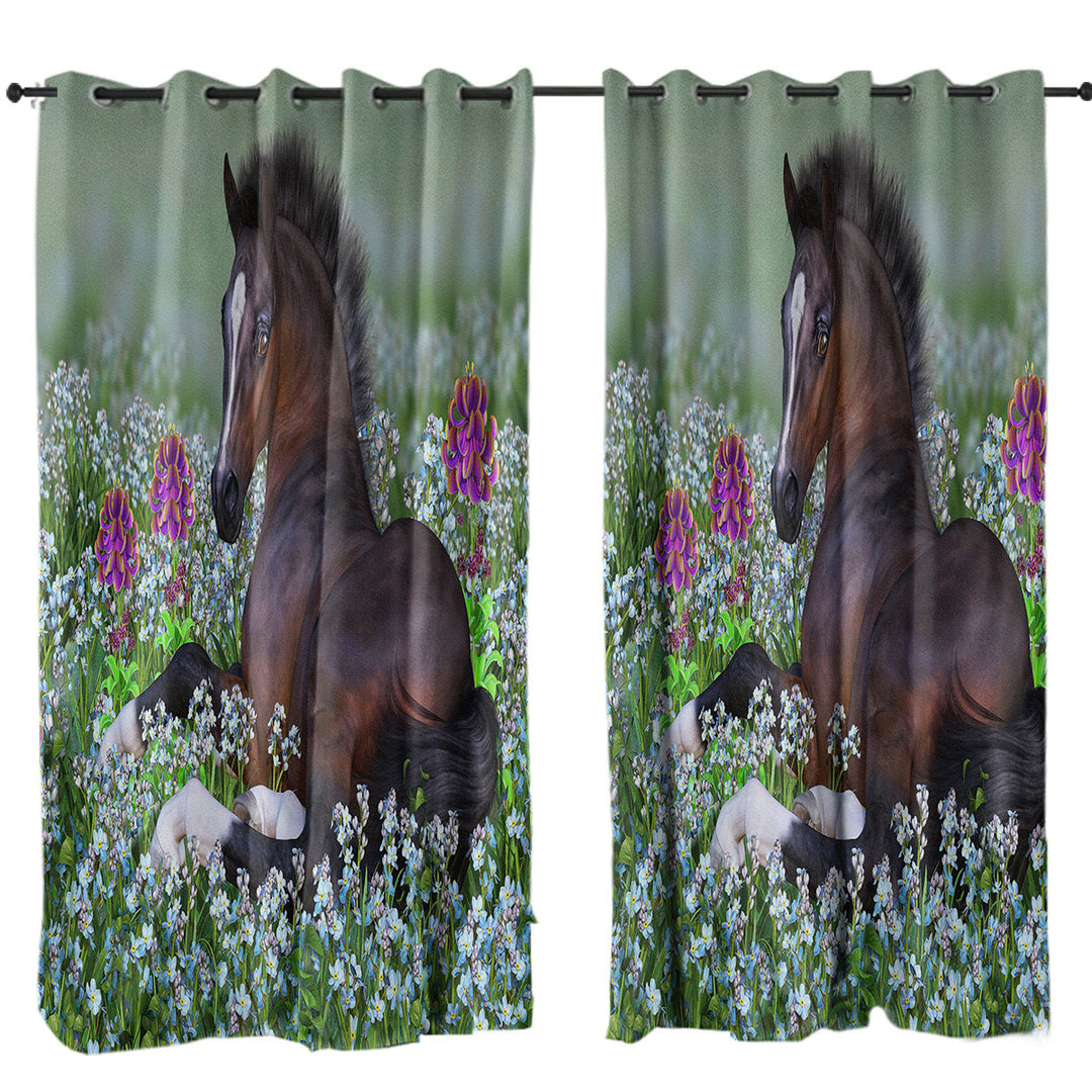 Stunning Horse Art Foal and Flowers Curtains