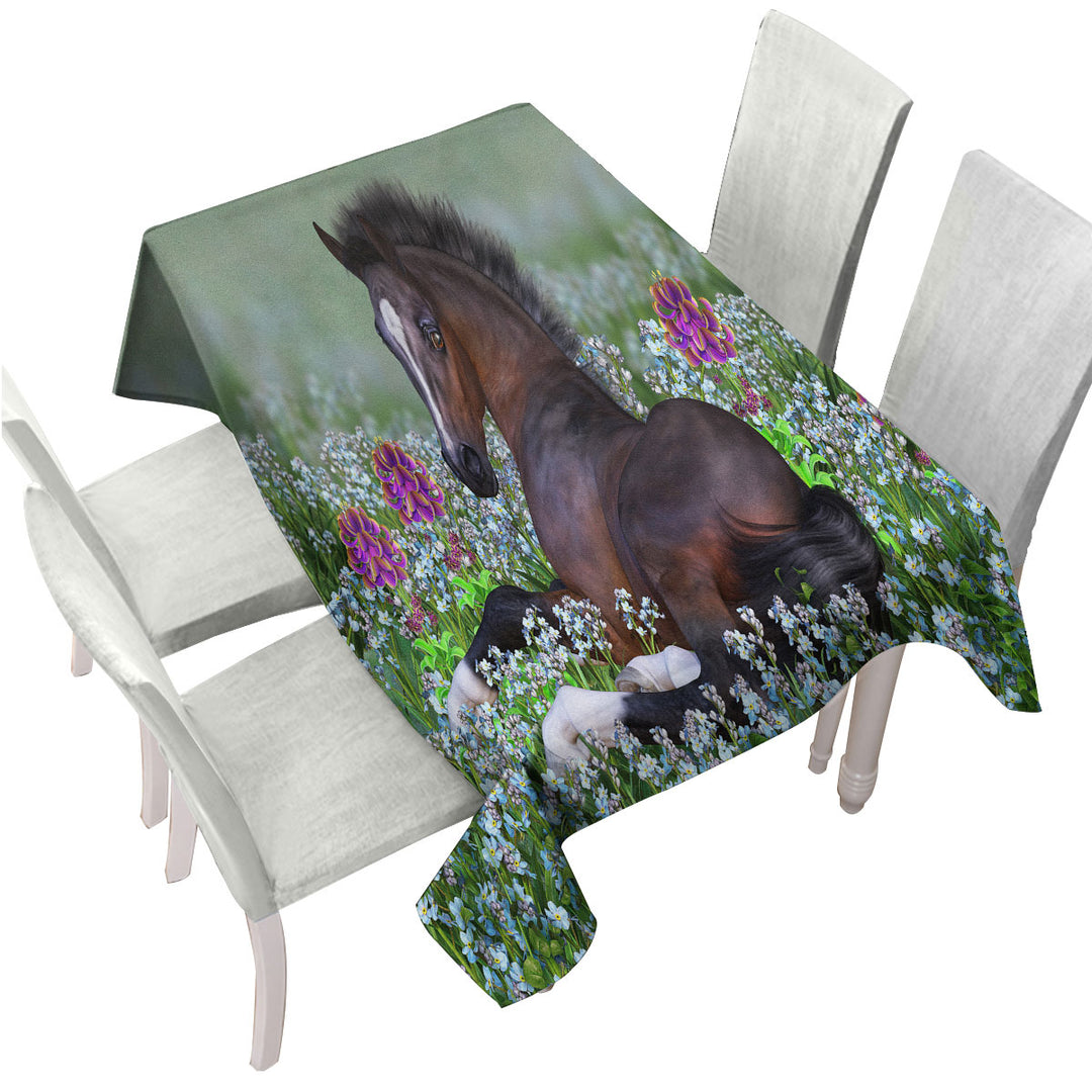 Stunning Horse Art Foal and Flowers Custom table cloth