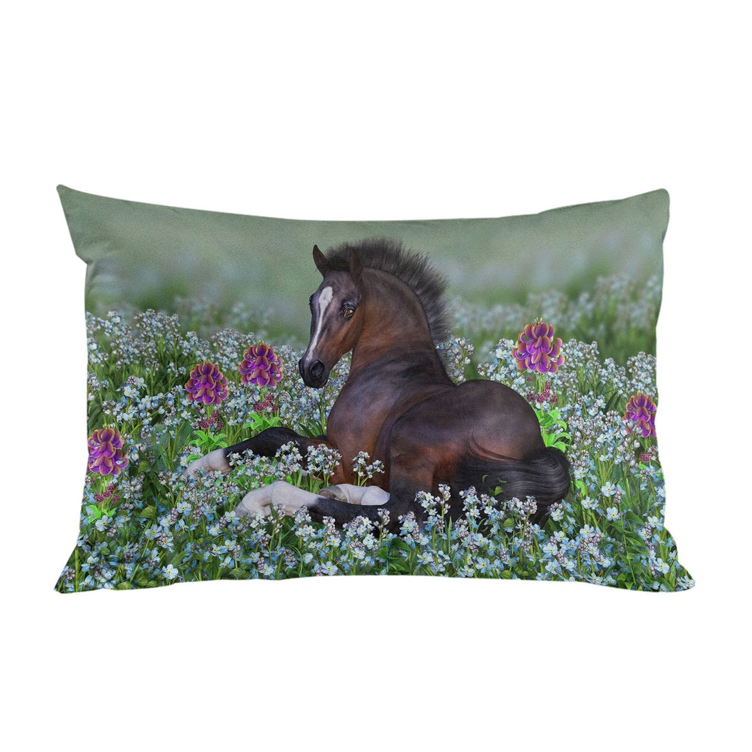 Stunning Horse Art Foal and Flowers King Pillow Cases