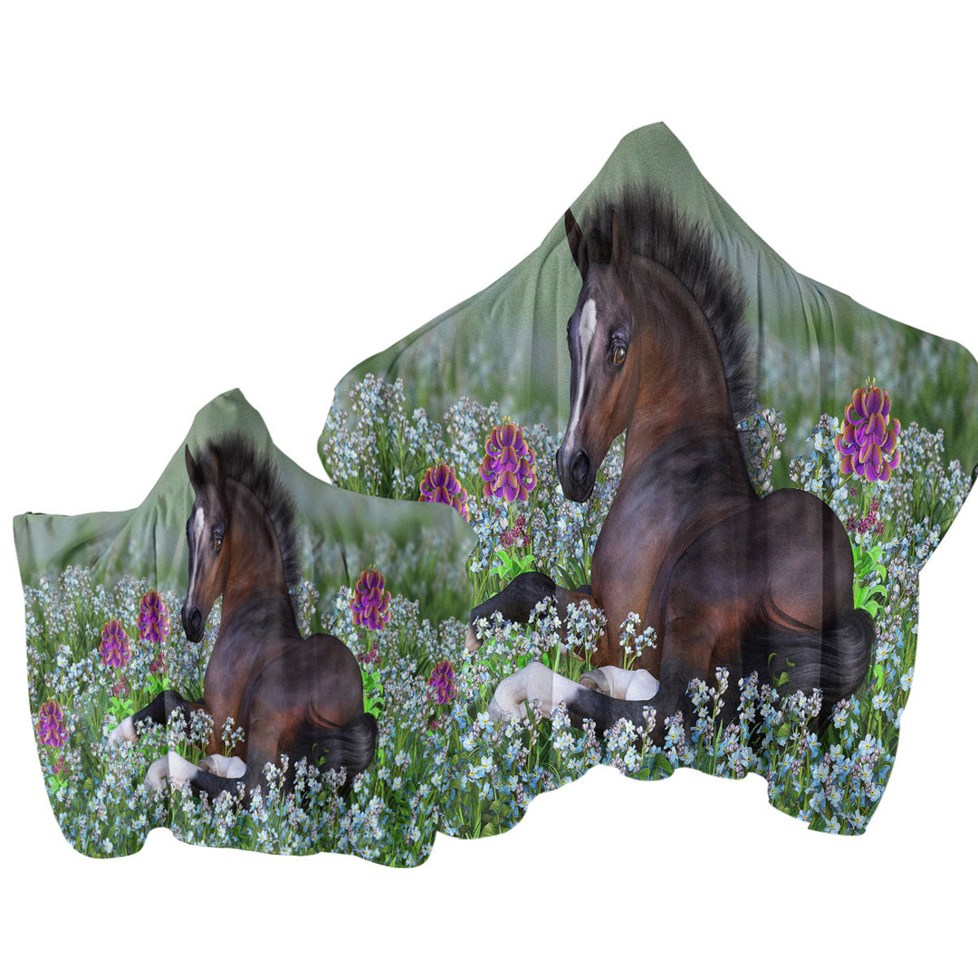 Stunning Horse Art Foal and Flowers Towel Hoodie