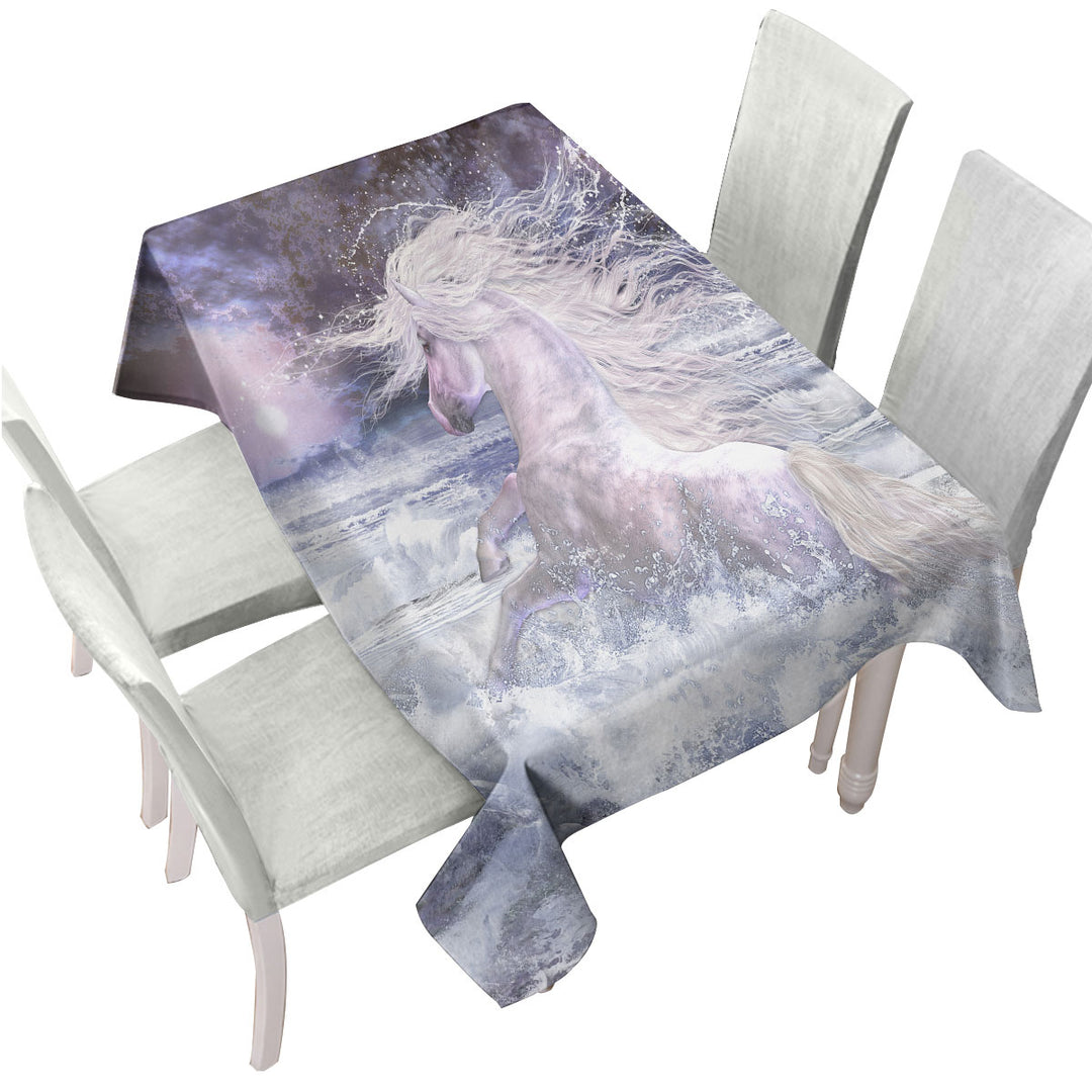 Stunning White Horse Running in the Ocean Tablecloth