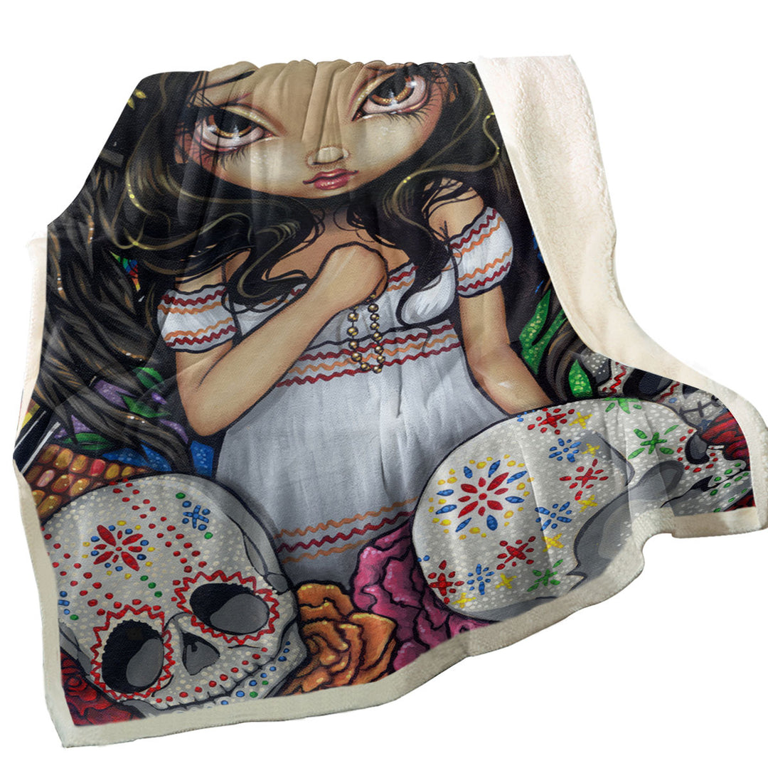 Sugar Skulls and Angel De Los Muertos Throw Blanket