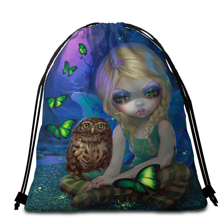 Summer Fairy with Her Owl Beach Towels and Bags Set