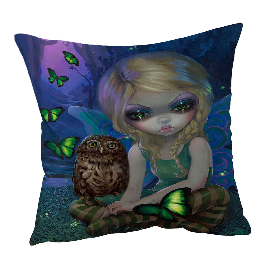 Summer Fairy with Her Owl Cushion Cover