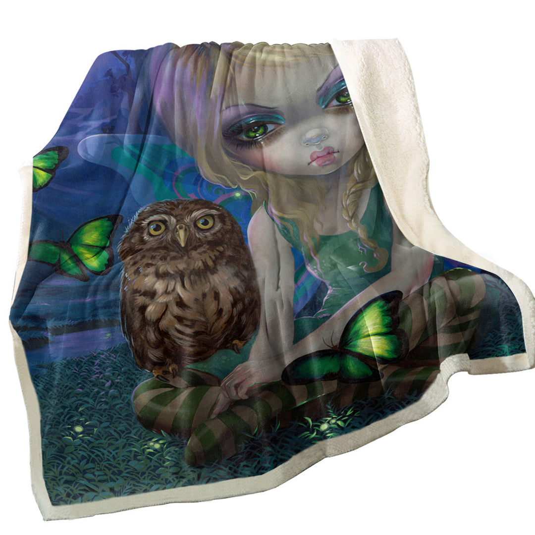 Summer Fairy with Her Owl Throw Blanket