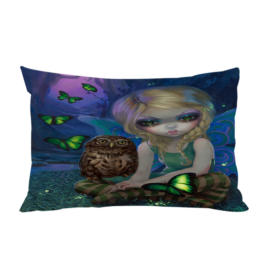 Summer Fairy with Her Owl and Butterflies Pillowcase