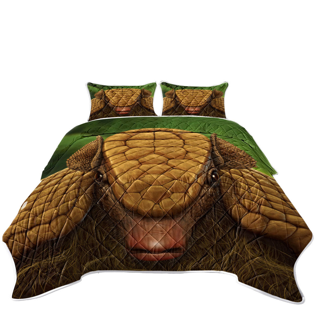 Summer Quilt with Animal Art Portrait Armadillo