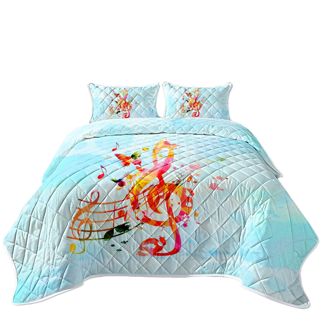 Summer Quilt with Colorful Music Note Over Sky