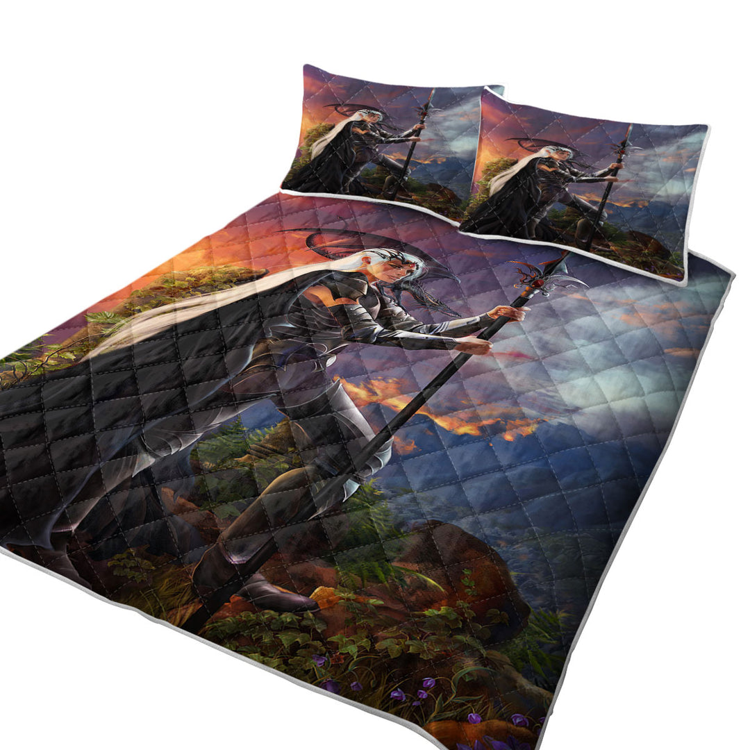 Summer Quilt with Fantasy Art Burning Valley and Dragon Girl Warrior