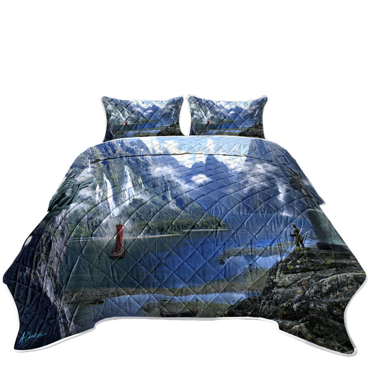 Summer Quilt with Fantasy Nature Artwork Viking Fjord