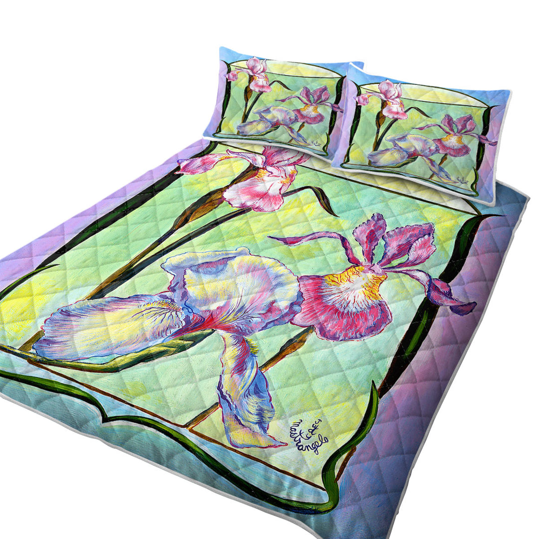 Summer Quilt with Flowers Painting Art Deco Irises