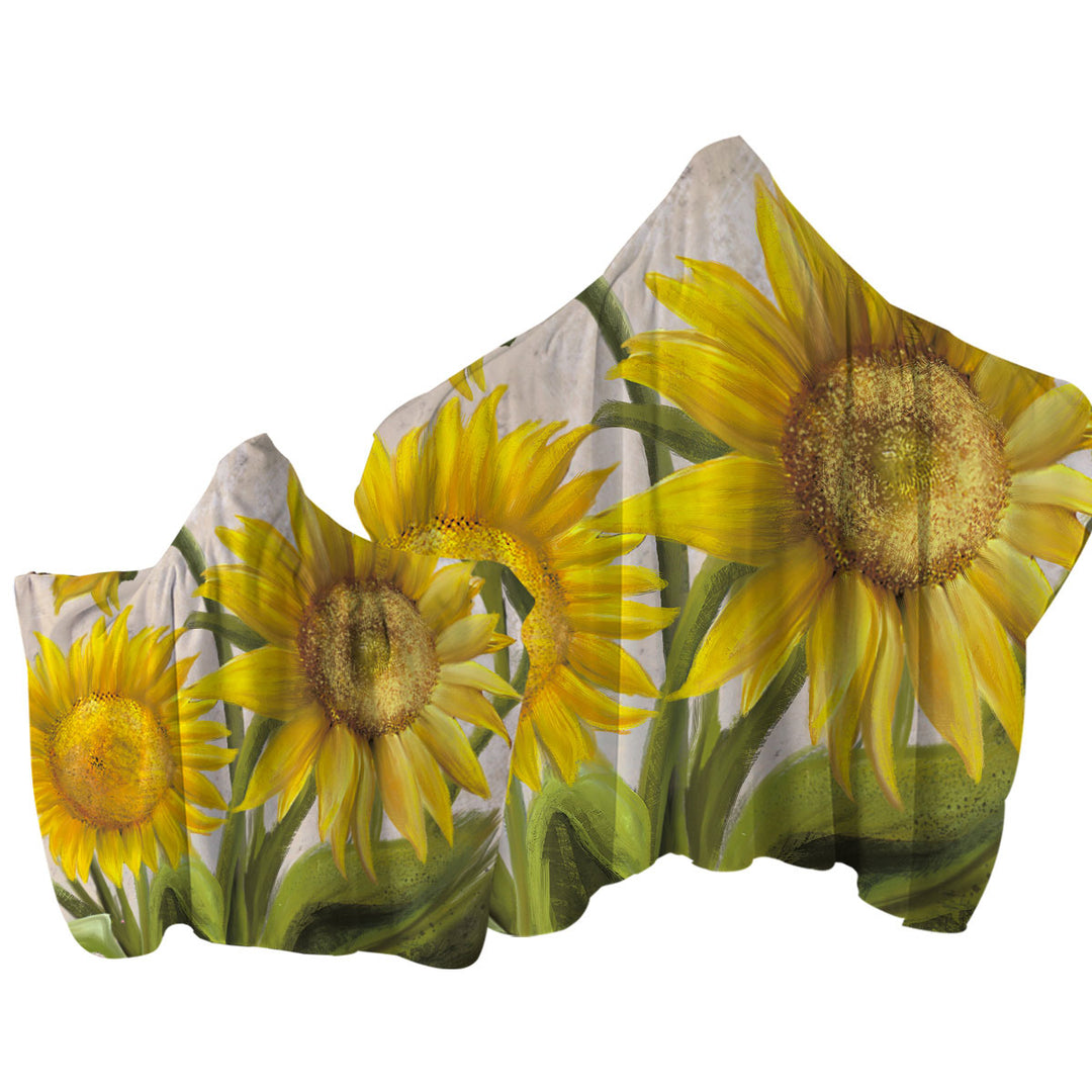 Sunflowers Art Beautiful Yellow Flowers Hooded Beach Towel